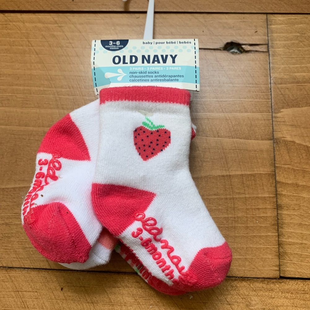 FREE with bundle of 2 Kids Items 3-6 Months Non Slip Strawberry Socks -3 Pair